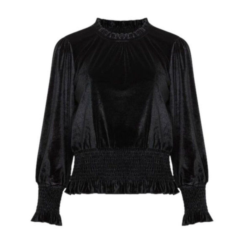 New French Connection Black Sula Velvet Jersey Top  Size M